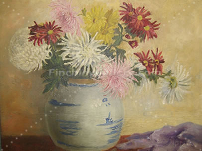 BOWL OF CHRYSANTHEMUMS PAINTED IN VALLEY AVENUE