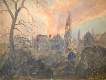 LONDON FROM FINCHLEY AT DAWN APRIL 17TH 1941, THE FIRE AT MAPLES AFTER BOMBING