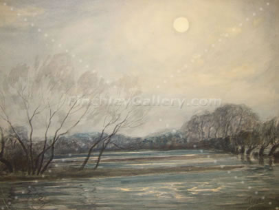 MOONLIGHT ON THE FLOODS BELOW OXFORD, FEBRUARY, 1941